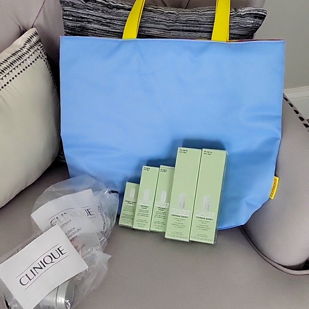 Clinique gift bag and makeup items